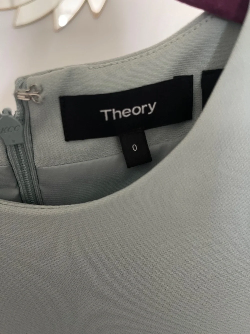Theory Short Sleeve Shift Dress in Light Sage - Picture 2 of 3
